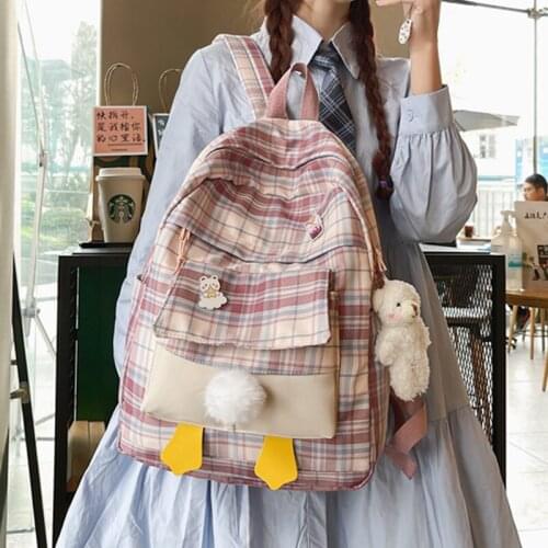 Fashion Plaid Backpack Womens Nylon School Bag Cute Girls Bookbag Preppy Style Bagpack New Female Large Capacity Travel Mochila