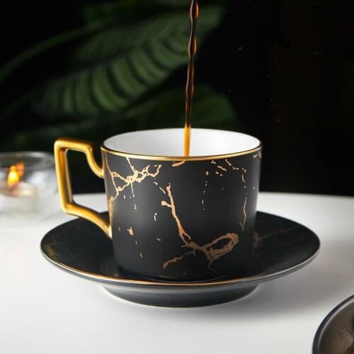 Marble Phnom Penh Ceramic Coffee Cup with Saucer and Spoon Set Nordic Porcelain Office Teacups Cafe Espresso Cup Drinkware