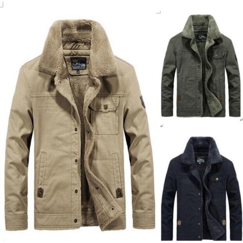 Male Military Mens Thick Plus Velvet Coat Warm Jacket Men Bomber Parkas Winter Mens Fashion Fleece Fur Collar Jackets