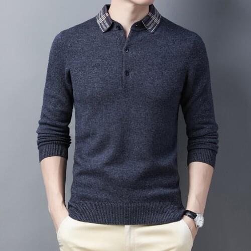 2021 Winter & Autumn Mens Thick Cashmere Sweater Casual Turn-Down Collar 100% Wool Jumper Male Pure Wool Buttons Knitwear