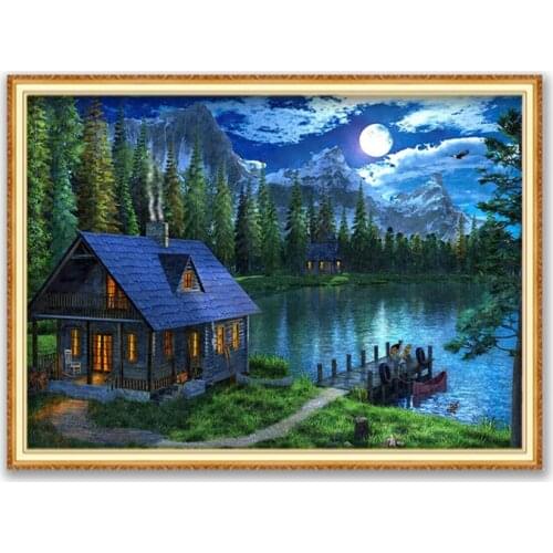 Nature Landscape DIY Embroidery Cross Stitch 11CT Kits Craft Needlework Set Cotton Thread Printed Canvas Home Decoration On Sale