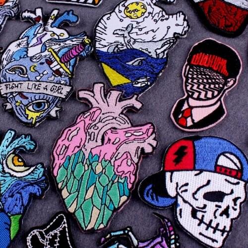 Punk Patch Ecusson Thermocollants Embroidered Patches For Clothing Heart Patch Iron On Patches On Clothes Jacket Stripe Sticker