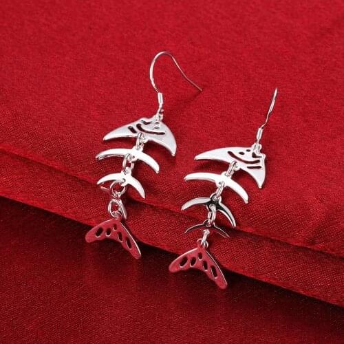 NEW Fashion Fish Bone Dangle Earrings 925 Sterling Silver With Shinny Looking High Quality Jewelry Gift For Woman Girls