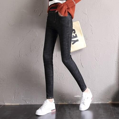 Spring new female elasticity of tall waist cultivate morality show thin foot pencil pants elastic waist jeans fashion