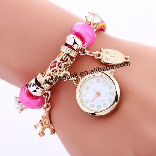 Wholesale Owl Tower Pendant Watch Alloy Chain Rose Gold Bracelet Lady Wrist Watch Fashion Women Dress Watches 918223