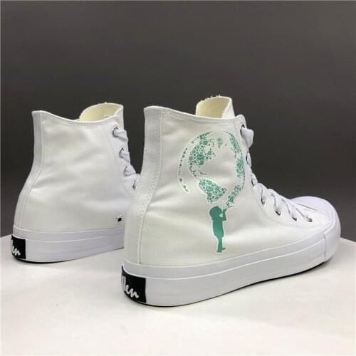 Wen Green Globes Environmental Protection Designs Original High Top White Canvas Sneakers Female Male Skateboarding Shoes