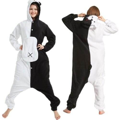 Winter Warm Monokuma Pajamas Cartoon Animal Monokuma Onesies for Adults Hooded Animal Pajamas Unisex Onesie for Halloween