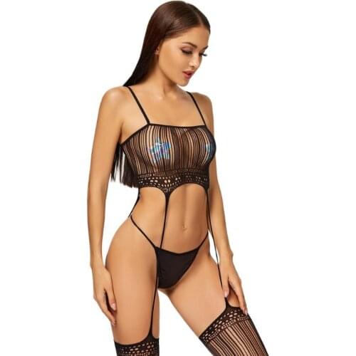 See Through Garter Sexi Nylon Stocking Mesh Sexy Lingerie Transparent Corset Sex Women Suspenders Erotic Ladies Bodysuit Leotard