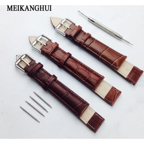 MEIKANGHUI Leather Watch Strap wrist strap belt bracelet bracelet universal Brown strap for Children 10 12 14 16 18 20 22 MM