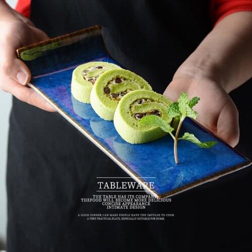 Retro kiln into rectangular dessert bread plate, chicken wings plate, ceramic matte Japanese sushi flat plate, fish plate, sashi