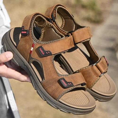 Summer Genuine Leather Beach Sandals Men Shoes Large Size Casual Sandals for Men Soft Comfort Outdoor Man Shoe