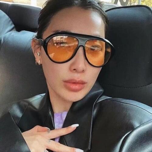 Flat top shield sunglasses women clear yellow lenses sunglasses acetate frame