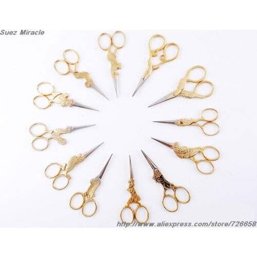 Twelve Chinese Zodiac Golden color Vintage Scissors Steel home use Tailors Scissors For Fabric Sewing Accessories cute gift