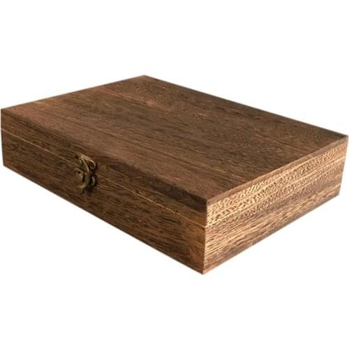 Vintage Wooden Storage Box Organizer Wooden Storage Case Simple Storage Container Dust-Proof With Lock Jewelry Box Case (Brown)