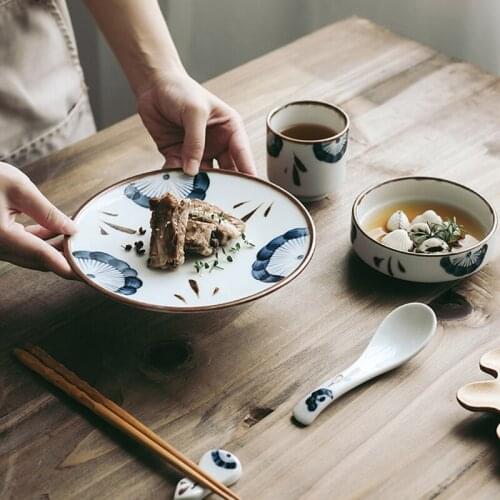 Japanese Style Simple Ceramic Rice Bowl Soup Spoon Round Dinner Steak Plate For Household Tableware Dinnerware Set
