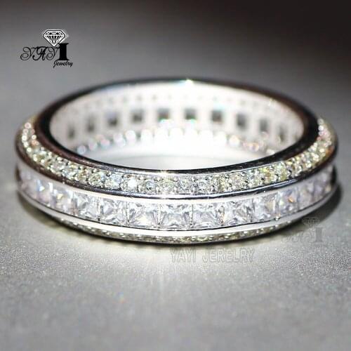 YaYI Jewelry Fashion Princess Cut 3.5 CT White Zircon Silver Color Engagement Wedding Party Girls Rings Christmas Present