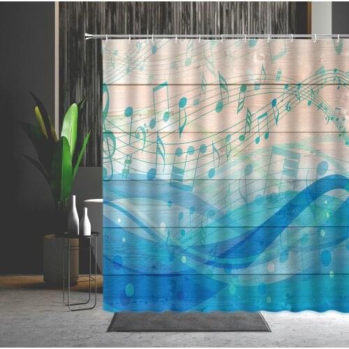 Wood Grain Shower Curtain Set Creativity Musical Note Pattern Bathtub Decorate Bathroom Bath Screen Hanging Curtain With Hooks