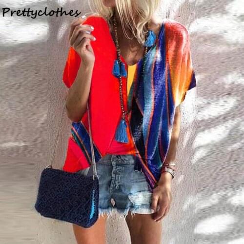 Woman Beautiful Clothing Round Neck Color Matching Printed T-Shirt Loose Casual Vintage Women Summer Top Short Sleeve Tees Lady