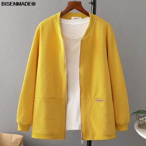 Women Clothing Jacket Plus Size 2021 Autumn New Show Thin Loose Cotton Coat Simple Female Baseball Uniform 839