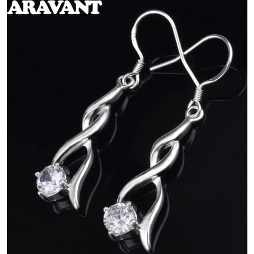 925 Silver Wave Zircon Long Dangle Earrings For Women High Quality Silver Jewelry
