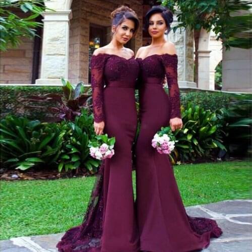 Vestido De Festa Longo Mermaid Lace Top Bodice Slim Line Long Bridesmaid Dresses Fast Shipping Charming Wedding Party Gowns New