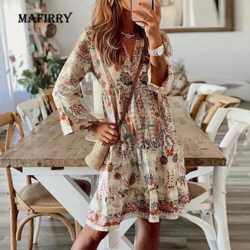 Holiday Loose Casual Women Short Sleeve Dress Summer V Neck Ruffles Beach Outdoor Dress Elegant Female Print High Waist Dress