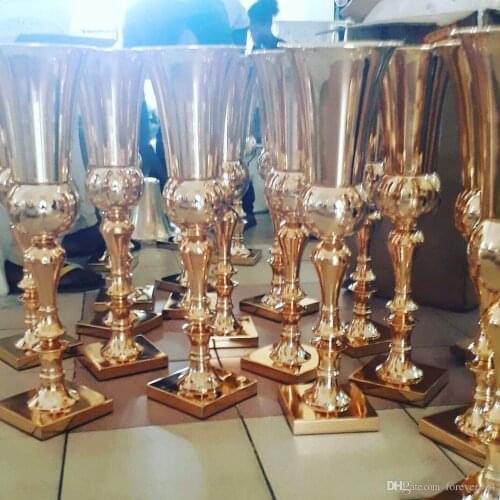 Gold Metal Flower Vase Silver Tall Vases Royal Gold Trumpet Vase Wedding Centerpiece Event Road Lead Flower Stands Rack
