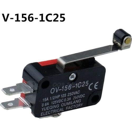 1PCS Microswitch Long Lever AC 250V 15A V-156-1C25 SPDT Roller Lever Micro Switch