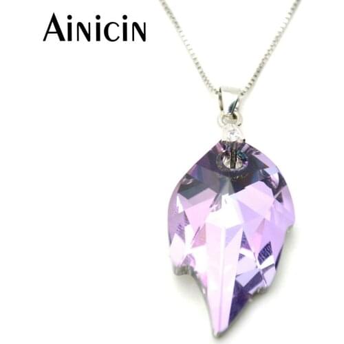 1pc High Quality Rhinestone Violet Color Crystal Glass Leaf Shape Pendant 1mm Box Chain Necklace
