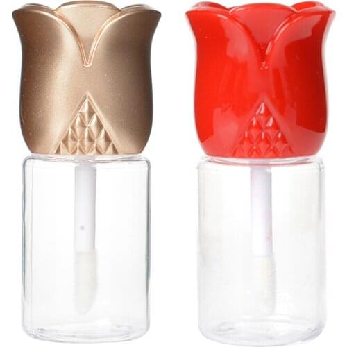 10.5ml Empty Lip Gloss Tubes Transparent DIY Lip Balm Bottle Containers with Rose Flower Shaped Cap Cosmetic Bottle For DIY