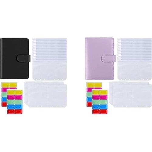 18Pcs A6 PU Leather Binder Cover with 6 Ring Binder Pockets Envelopes for Cash Budget System Documents Cards