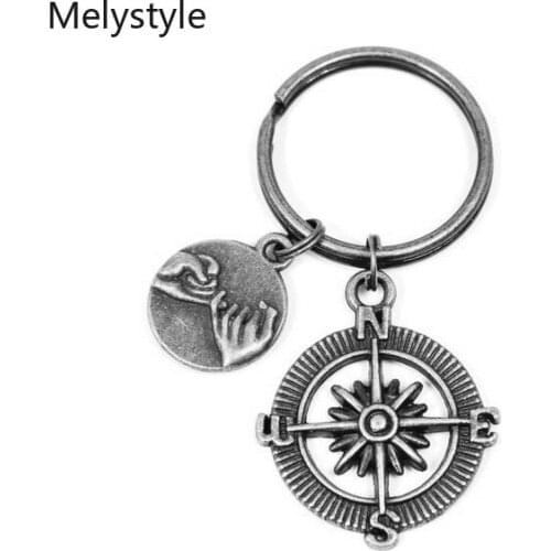 2020 Charm Keychain Key Ring Hand In Hand Keyring with Compass-shape Best Friends Sister Parents Kids Key Ring Gift