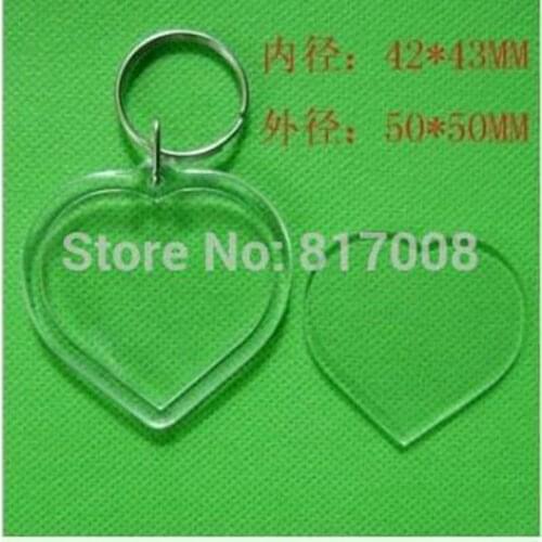 3pcs Inner 4.2x4.3cm DIY Heart Clear Acrylic Blank Keychain Photo Frame Key Chain Ring