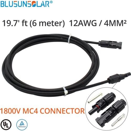 5 PCS Of PV Solar PV Connector With 6 Meter 17FT 4mm2 PV Extension Cable For Solar Panel With Connector