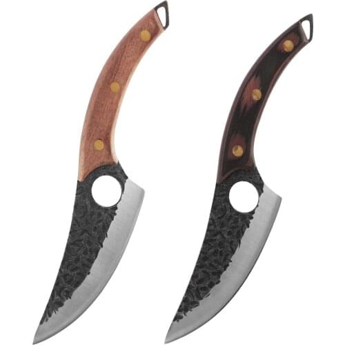 6'' Inch Sharp Boning Knife Slaughtering Serbian Cleaver Kitchen Slicer Outdoor Camping Butcher Curved Color Wood Handle Chopper