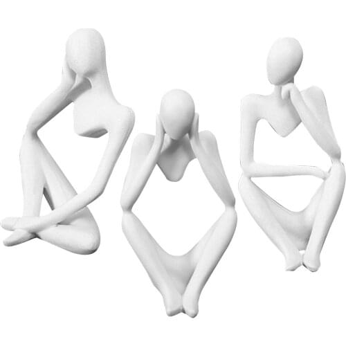 Abstract White Sandstone Human Figurines Statue Sculpture Home Decor for Office Tabletop Decor Cafe Shop Window Display