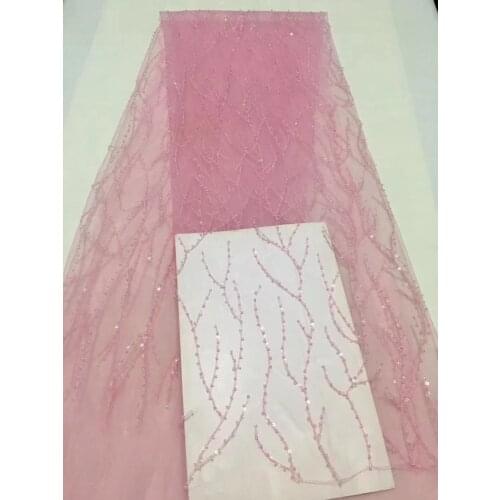 Sequins African Lace Fabric 2021 High Quality Nigerian French Tulle Lace Fabric Heavy French Cord Lace Fabric With Beaded CD2181