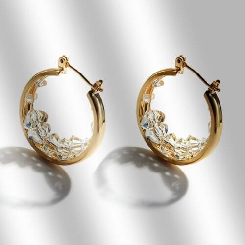 AMORCOME Trendy Gold Color Metal Crystal Hoop Earrings for Women Simple Geometric Round Circle Earrings Korean Jewelry 2021