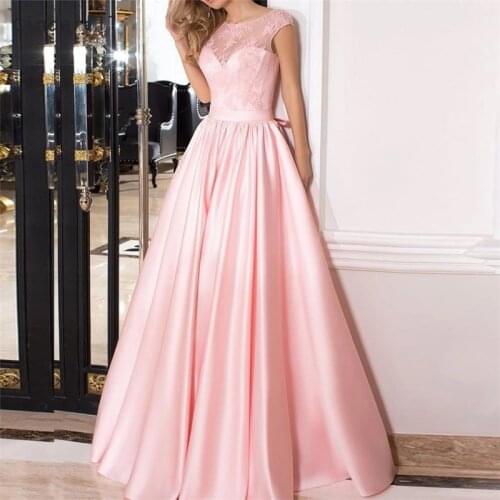 ANGELSBRIDEP Pink Scoop-Neck Long Evening Party Gowns Vestidos de festa Formal Sash Prom Cinderella Celebrity Gowns Hot