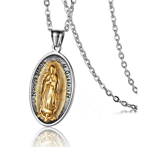 Punk Solid Stainless Steel Virgin Mary Oval Pendants Necklace For Women Men Unisex Jewelry Drop Shipping