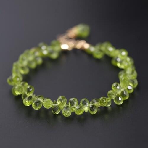 DAIMI Faceted Water Drop Peridot Bracelet Womens Genuine 14K Gold Injection Minority Designer
