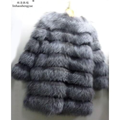 Linhaoshengyue Silver Fox long section with sleeves Fur Coat