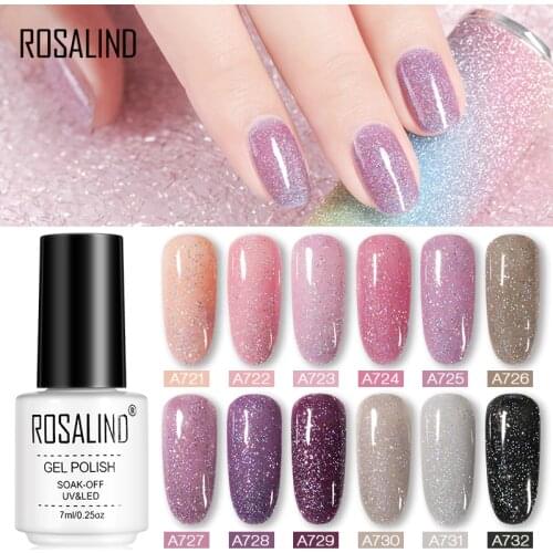 ROSALIND 7ml Glitter Neon Sequins Gel Nail Polish Semi Permanent UV Lamp Varnish All For Manicure Nail Art Design Top And Base