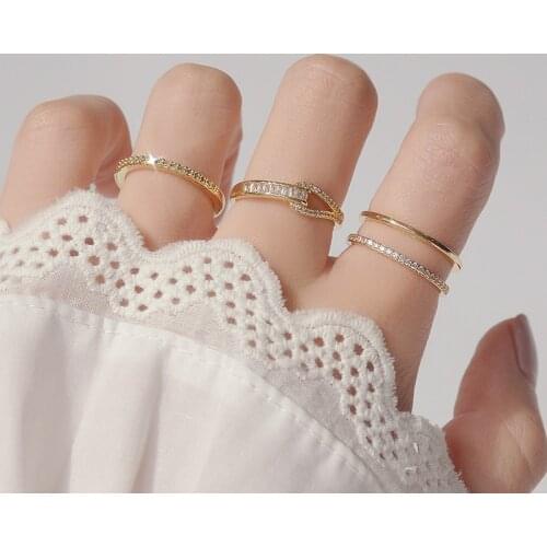 Ins Hot Sale 14K Real Gold Adjustable Simple Style Wedding Rings for Women Luxury Shining AAA Cubic Zircon Engagement Rings