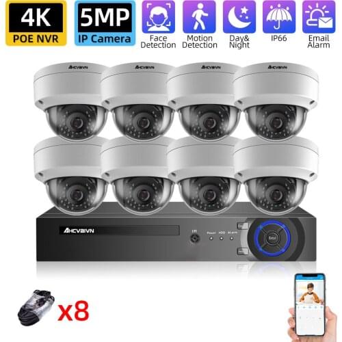 Face Detection 8 Channel NVR IP Camera System Outdoor Waterproof CCTV POE Dome Camera Video Security Surveillance System Kit 5mp