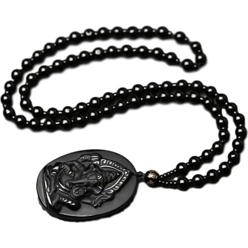 Ganesha Pendant Black Obsidian Pendant Carved Ganesh Elephant Lucky Pendants Free Necklace Fine Crystal Jewelry