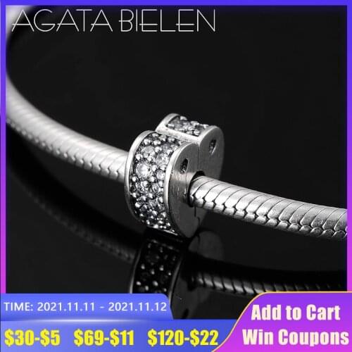 Hot Heart Zircon Clips Locks Beads Charm 925 Sterling Silver Fit europeu Charms Bracelets Bangles DIY Jewelry Making