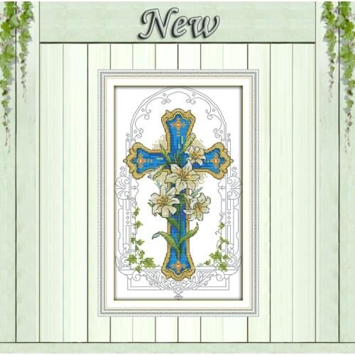 Lily cross flowers diy painting counted printed on the canvas DMC 11CT 14CT kits chinese Cross Stitch embroidery needlework Sets