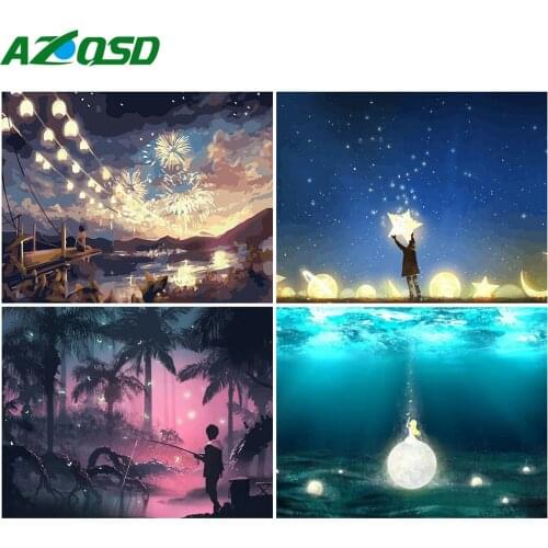 AZQSD DIY Painting By Number Canvas Kits Landscape Handpainted Gift Coloring By Numbers Night View Unframe Home Decoration