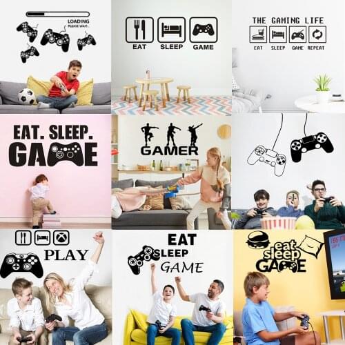 Game Wall Sticker Gamepad Wall Sticker Game Handle Wall Paper Eat Sleep Game Wall Sticker for Bedroom Childrens Room Decor